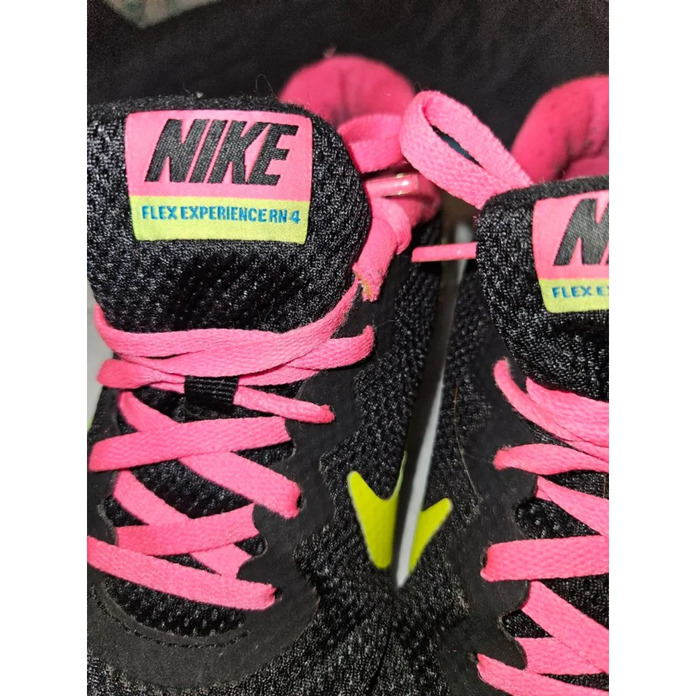 Nike Flex Experience RN4 Black Pink Running Shoes Sneakers Girl's 6Y 749818-007